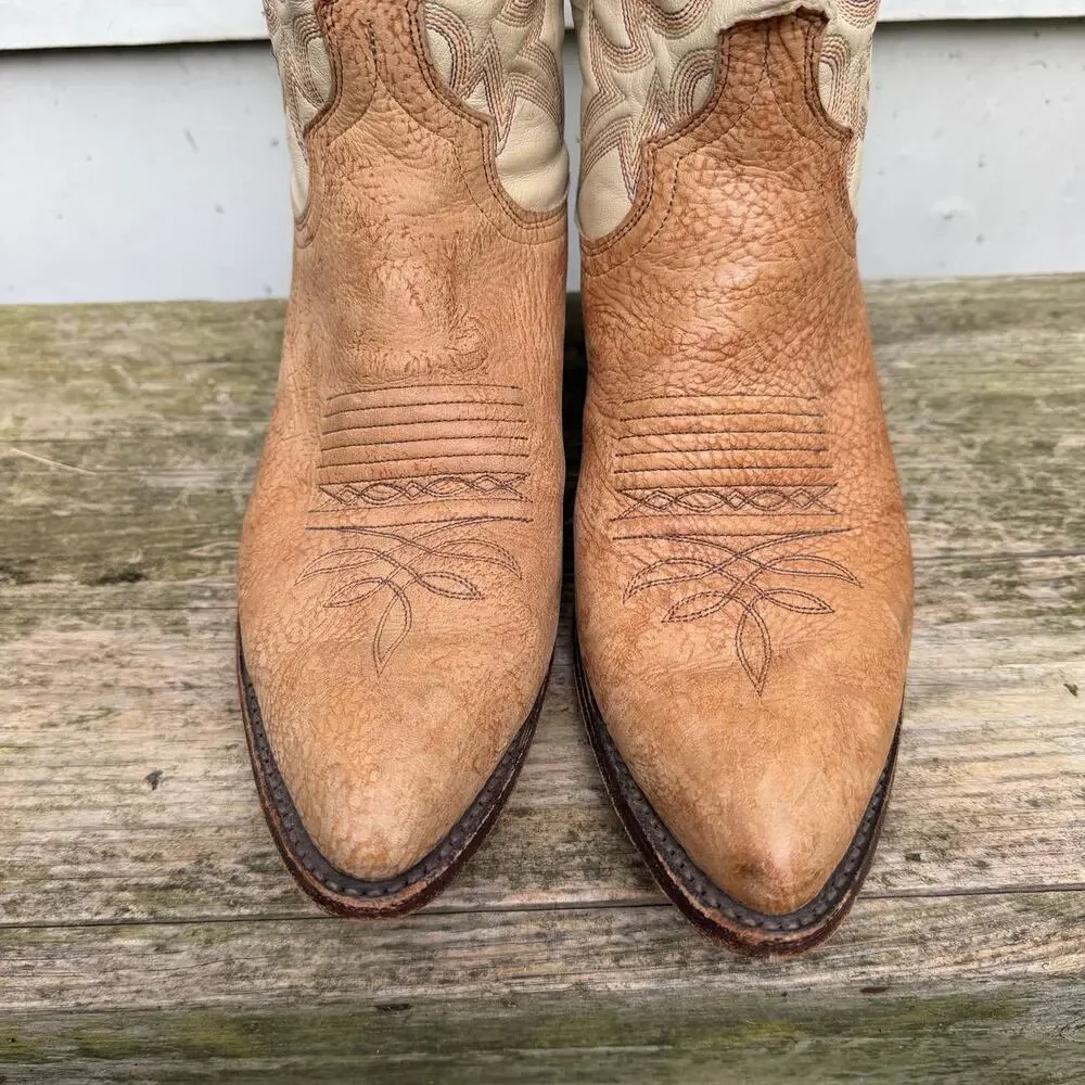 90s Dan Post 8 1/2D Shrunken Sanded Bull Shoulder Giraffe Stripe Cowboy Boots